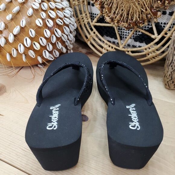 Y2K 2010 Skechers Cali Wedge Platform Black Sandals Women 10/40 Rhinestones NWOB - Picture 10 of 12
